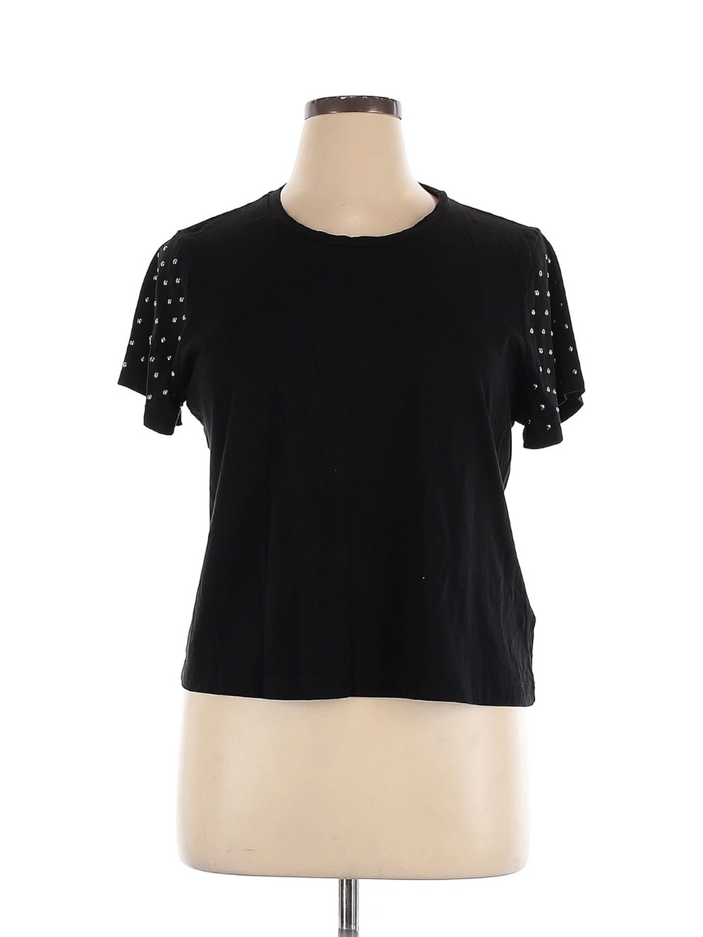 Dkny Black Short Sleeve Tee with Studded Sleeves